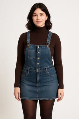 Old Navy Ultra Low Waist Blue Denim Overall Mini Skirt Jumper XL (2006)
